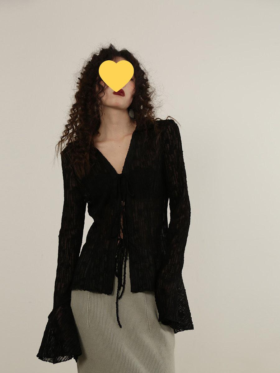 

Luo Bian Women s Fine Wool Lace-up Knit Top - Sexy & Versatile Base Layer Small чёрный