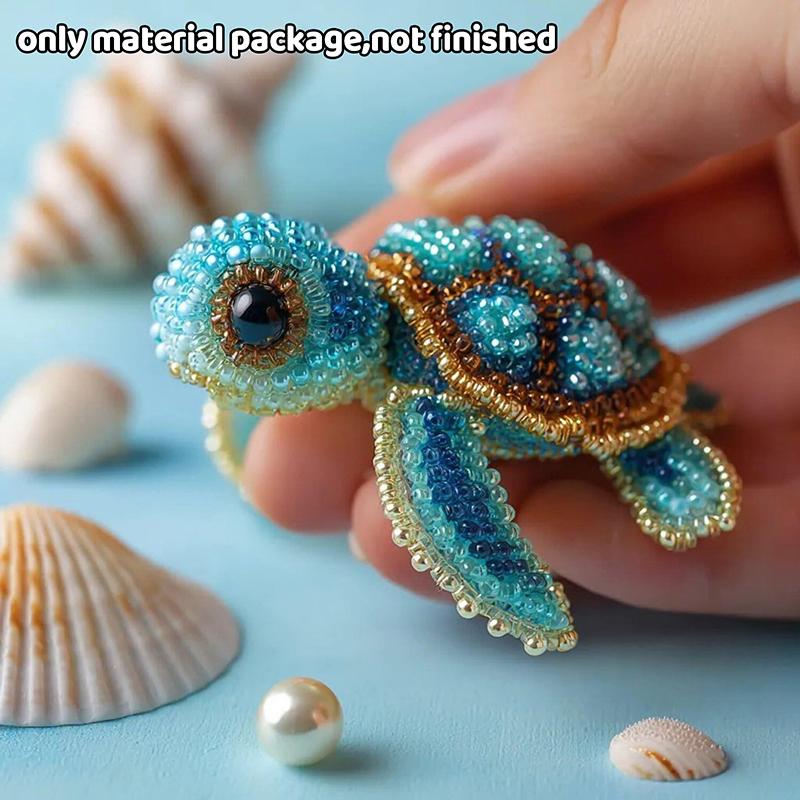 1Set Bead Embroidery Kit Material Package Diy Cute Octopus Turtles Sharks Design Craft Kit For Beginners Creative Handmade Gift