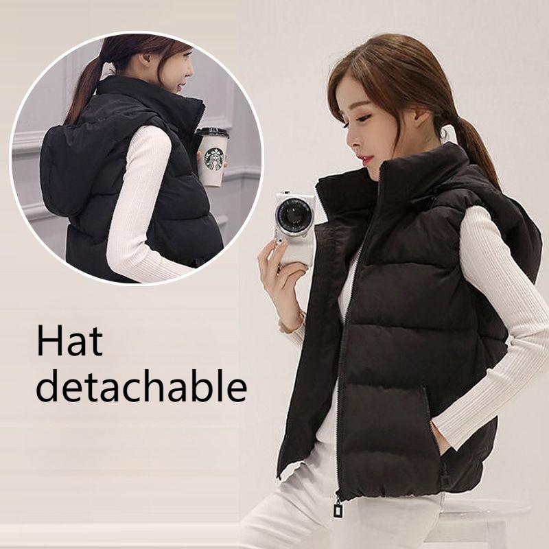 Detachable Hat Fall and Winter Ladies Cotton Vest Short Down Cotton Vest Jacket