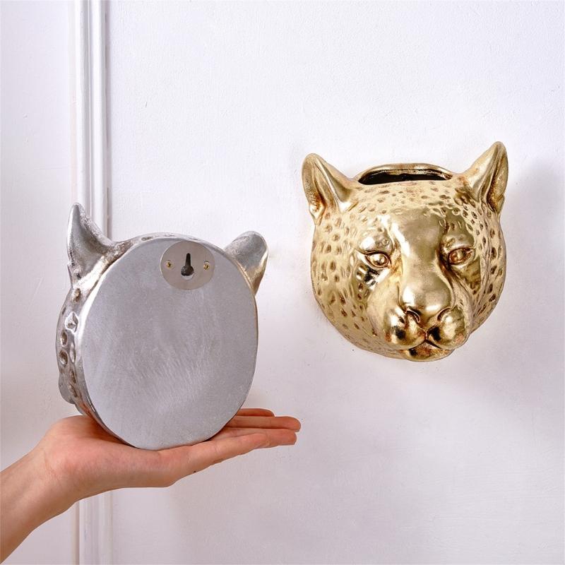 Dekorativer Leopardenkopf Hängepflanzer Handgefertigter Harz-Blumentopf Modischer Leoparden-Themen-Wandmontierter Blumentopf für Balkon Büro