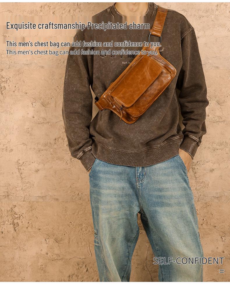 Men's Vintage Leather Crossbody Chest Bag - Casual Commuter Waist Bag