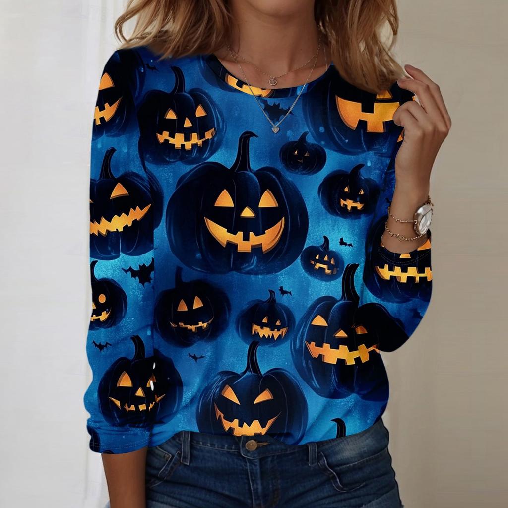 Women's Halloween Printed Round-neck Loose Long-sleeved Top