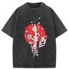Retro T-Shirts for Men 3d Japanese Samurai Sword Print Male Washed Clothing Street Harajuku Short Sleeved Tees T-Shirt