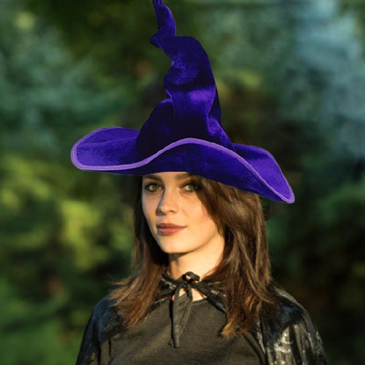 Divadelní zakřivený čarodějnický klobouk pro dospělé a teenagery Halloweenská párty Oblečení na maškarní ples Kouzelnický klobouk Pokrývka hlavy pro Cosplay událost