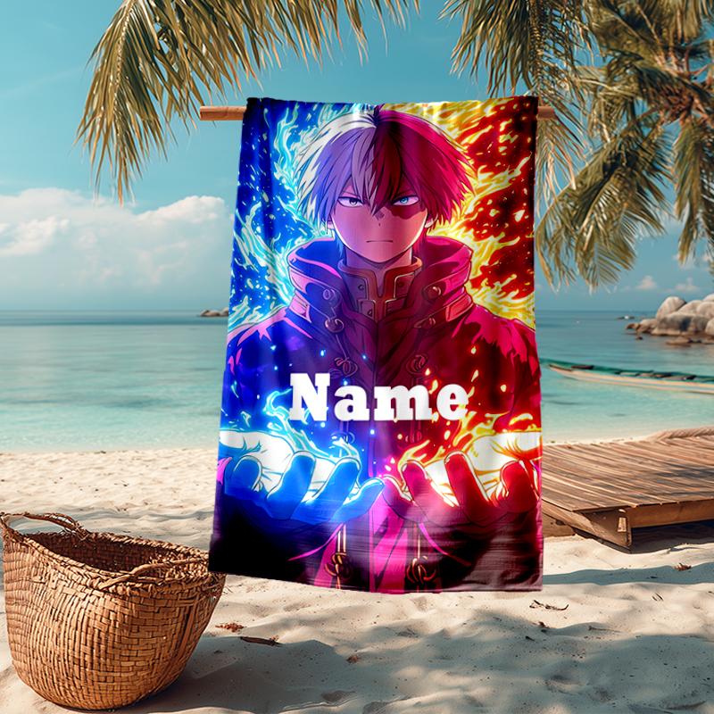 Custom Name Ultra-Soft Beach Towel with My Hero Academia Theme,Ideal for Pool - Camping, Diving - Perfect Travel Essential, Vibrant Beach Towel.