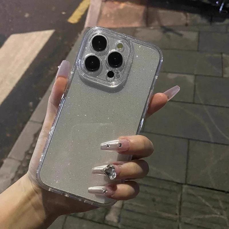 Soft Glitter Transparent Phone Case For iPhone 16E 11 12 13 14 15 16 Pro Max Plus Shockproof Silicone Clear Bumper Cover