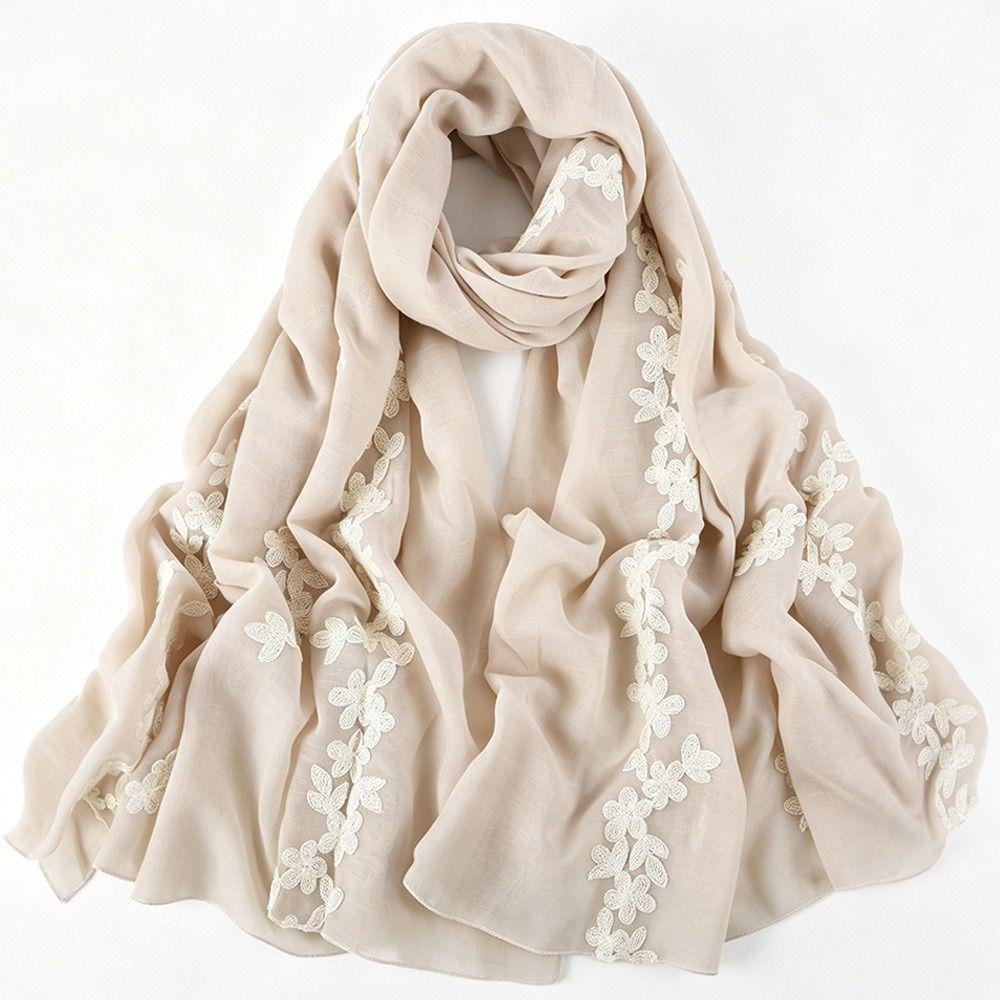 Large Floral Embroidery Scarf Flower Embroidered Long Scarf Wrap Women Scarf Wrap  Daily Outfit