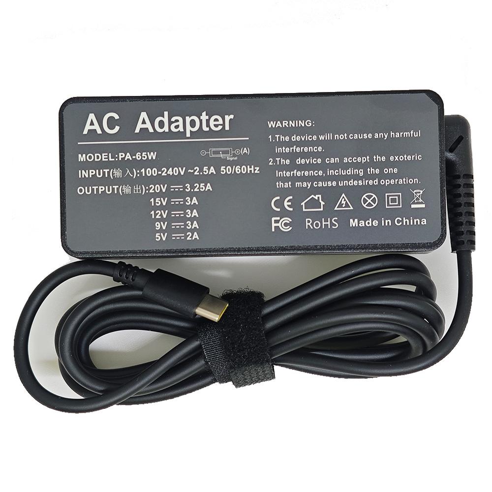 65W 20V 3.25A USB Type-C AC Laptop Power Adapter Charger For Thinkpad X1 Carbon Yoga X270 X280 T580 P51 P52s E480 E470