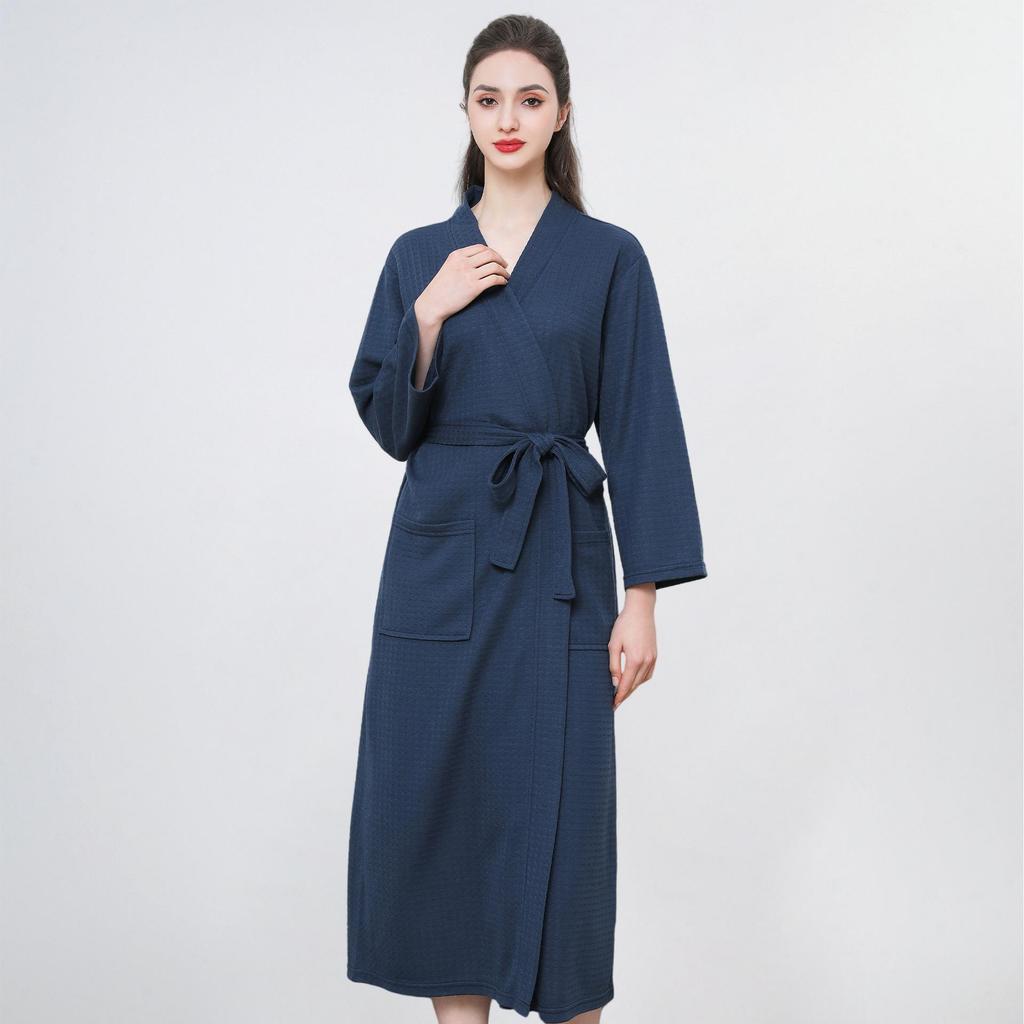 European American Style Women's Quick-Dry Absorbent Summer Waffle Bathrobe
