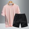 Quick Drying Short Sleeved Men's Summer Ice Silk Half Sleeved Loose and Breathable Fitness Running Set, Quick Drying Two-piece Set