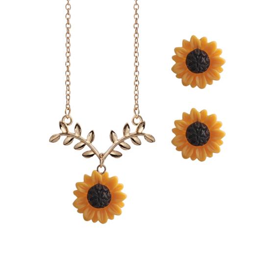 Ensemble de bijoux pour femmes, joli pendentif feuilles de tournesol, clous d'oreilles, boucles d'oreilles, collier, cadeau
