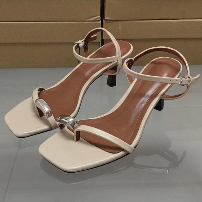 Summer Women's High Heeled Sandals  Trend Open Toe Elegant Suquare Toe Office Ladies Shoes Buckle Strap Female Footwear