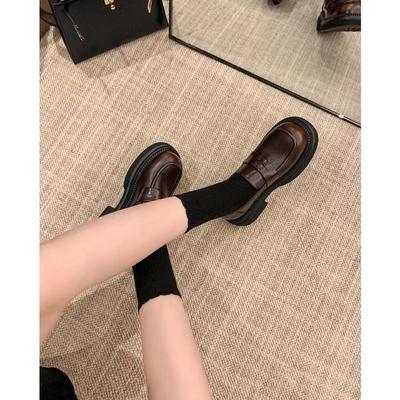 Meilad Single Shoes Female British Style Retro Thick Bottomed Lazy Loafers Female Small Leather Shoes