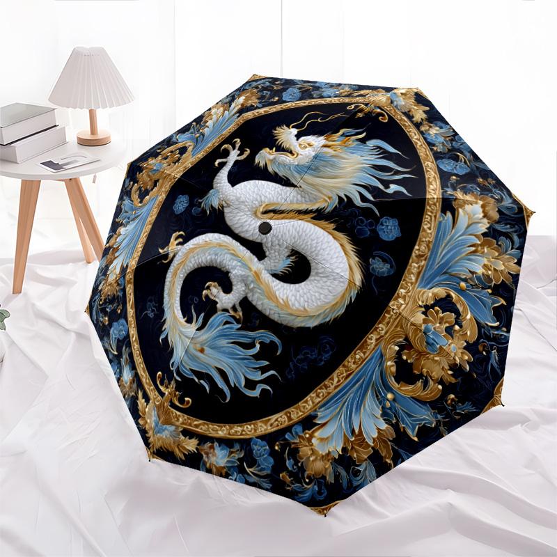 Dragon pattern, automatic folding umbrella, portable and foldable design, 8 ribs, a Christmas or birthday gift.