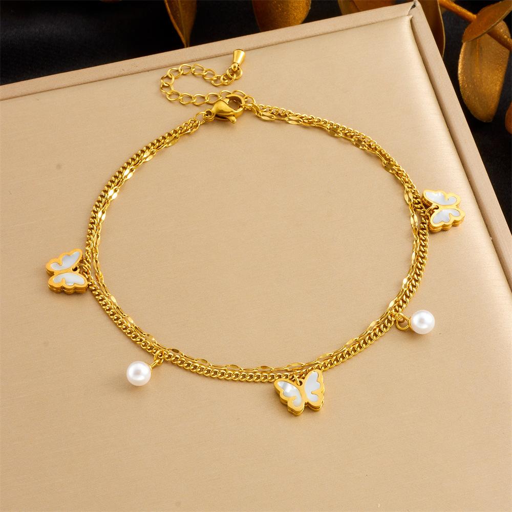 Fashion Beach Colorful Geometric Rhinestone Butterfly Heart Chain Anklet, Simple and Versatile