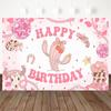 Mocsicka Pink Western Cowgirl Happy Birthday Photography Backdrop Cactus Cowboy Boots Background Cloth Girls Party Photo Booth