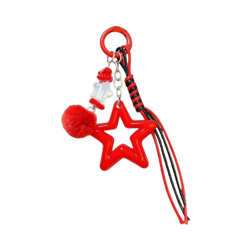 Star Keychain with Decorative Ball and Acrylic Charm, Spring-Gate Clasp and Cord Details for Keys, Bags, and Zipper Pulls