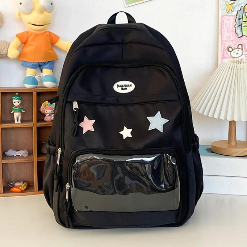 

Japanese Y2k Kawaii Star Transparent Backpack Women Students Casual Aesthetic Star Schoolbag Girl High-capacity Preppy Backpacks 45x32x15cm