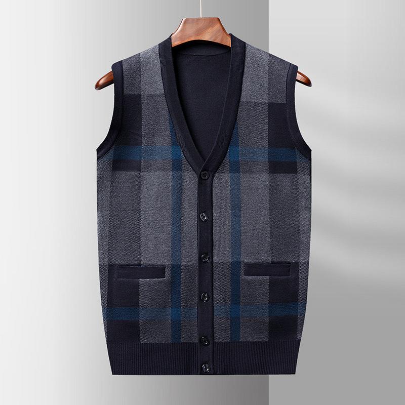 

Мужской вязаный кардиган жилет Новая Англия V-образный вырез карман сочетание цветов осень-зима вязаный жилет кардиган мужская одежда 4XL