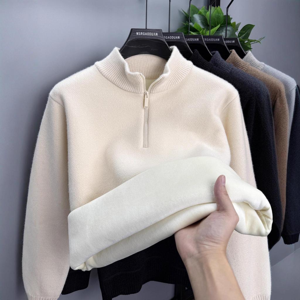Herren Winter Chenille Pullover - Verdickter Halbhoher Kragen Reißverschluss - Warme Samtgefütterte Basisschicht
