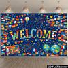 2D World Flags Welcome Backdrop with Globe and Travel Suitcase Design