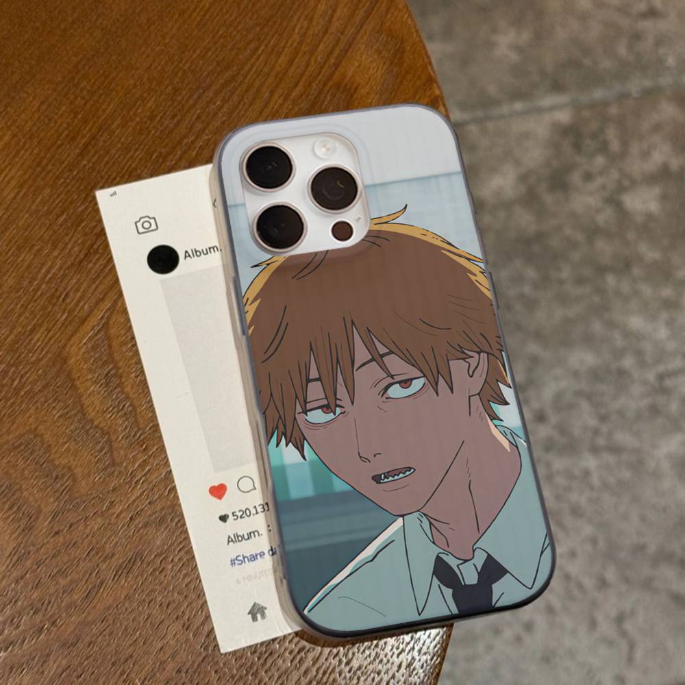 Anime Denji Chainsaw Man Phone Case For IPhone 16 15 17 Pro 11 12 13 14 Pro Max Plus Soft Ripple Silicone Cover Shell