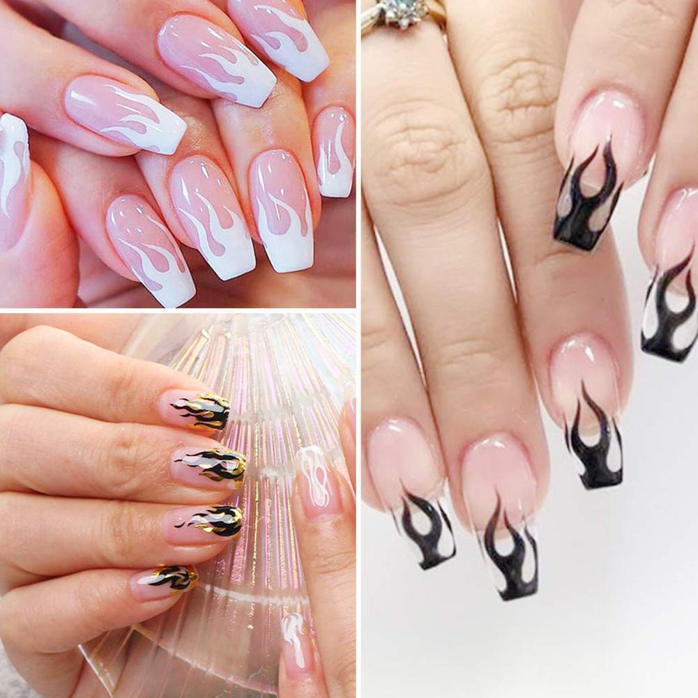 Buy Flame Nail Art Stickers 3d Black Design Adhesive Summer Nail Decals Diy  Nail Art Nails Flowers Stickers For Nails Korean Na K5u1 at affordable  prices — free shipping, real reviews with