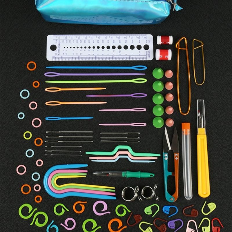 Colorful Knitting Crochet Hook Needle Clips Weaving Tools Kits with Storage Bag for Knit Scarf Sweater Sock DIY Knitting