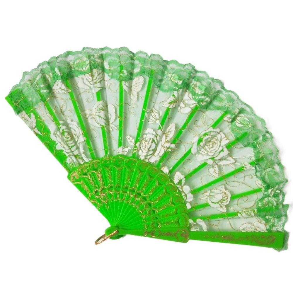 Handheld Ladies Lace Hand Fan Plastic Handle Dance Fan Ornaments Folding Fan  Summer