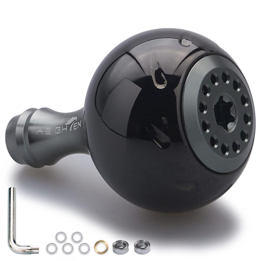 HEIGHTEN 30mm Reel Handle Knob, 14.5g, for Shimano and Daiwa Type A and Type S Aurora Series (Black & Gunmetal) (407)