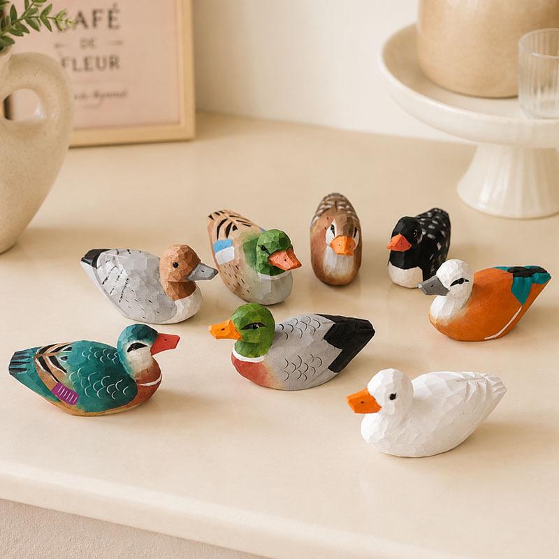 Hand-Carved Wooden Duck Ornament - Small Animal Decor for Creative Home Living Room