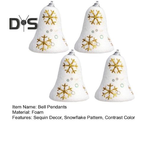 4 Pcs Christmas Snowflake Bell Pendant Sequin Decor White Foam Christmas Decoration Hanging Ornament Festive Home Office Decor Party Centerpieces