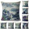 Oriental Scenic Landscape Cushion Xcm Traditional Chinese Village Riverside Pavilion Pine Blossom Spring Scene Soft Plush
