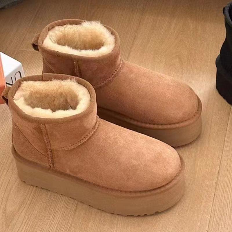 Women Winter Platform Snow Boots Warm Faux Suede Ankle Boots Thick Furry Lining Non‑Slip Short Booties For Cold Weather