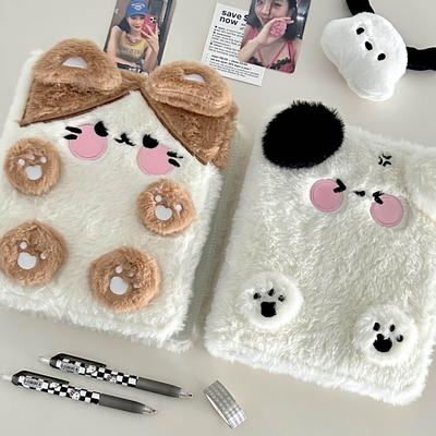 Cute Plush Card Holder Album: Dog & Cat Design, Four-Pocket Loose-Leaf for Photos & Small Cards
