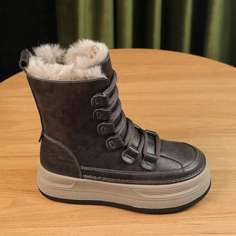 

Женские зимние ботильоны на платформе, короткие, плюшевые, дизайнерские, на шнуровке, из хлопка, на среднем каблуке, тренд 2025 года, зимние, теплые, для ходьбы, Botas Mujer 35