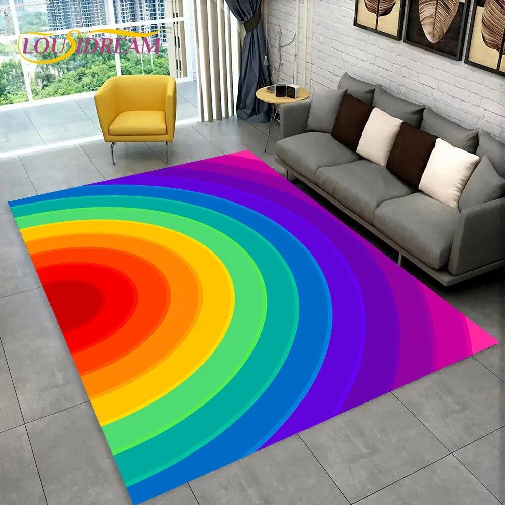 Illusion Regnbue Kromatisk Farge Områdeteppe, Teppe for Hjem Stue Soverom Sofa Dørmatte Dekor, barn Sklisikker Gulvmatte 3D