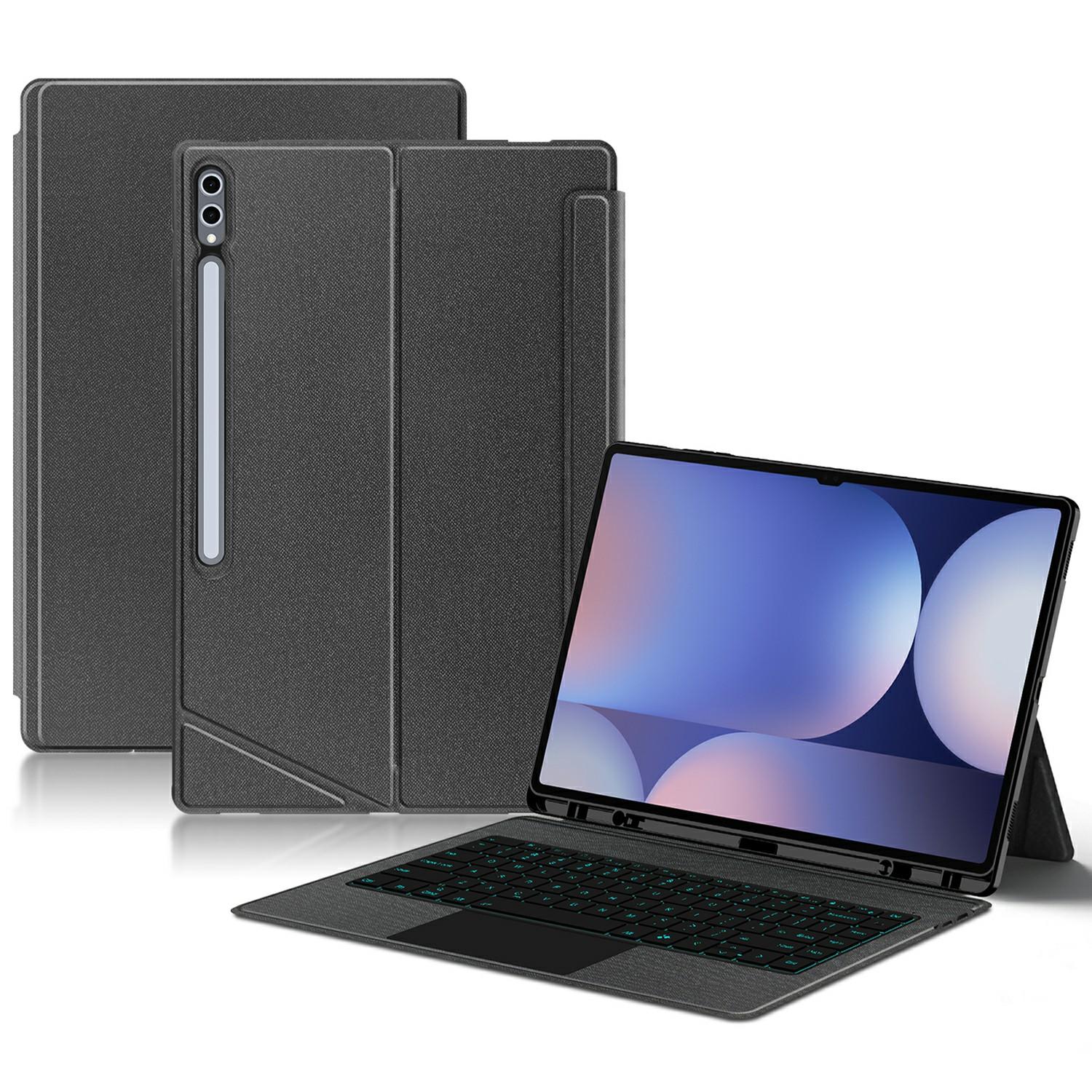 

For Samsung Galaxy Tab S10 Ultra/S9 Ultra Leather Case+Bluetooth-Compatible Keyboard with Backlight Trackpad A