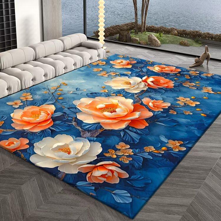 Элегантный Изысканный 3D Ковер с Цветочным Узором Пионы Синий Розовый Золотой Рельефный Коврик для Гостиной Спальни Отеля Роскошное Украшение Дома 40X60CM