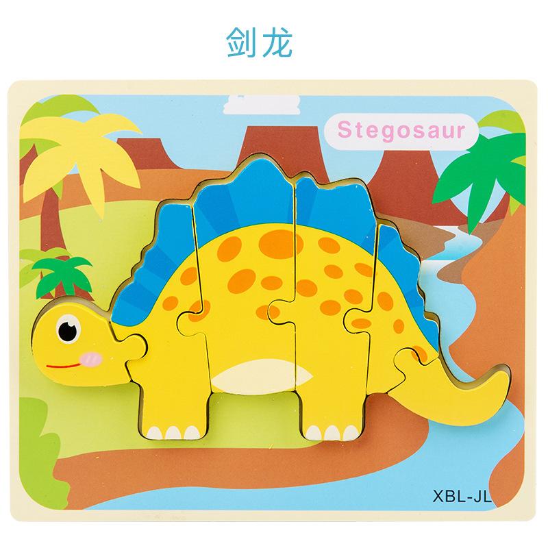 Dřevěné Vzdělávací Kognitivní Dětské Vzdělávací Hračky Stavební Kostka Tvar Dinosaurus Párování 3D Trojrozměrné Puzzle