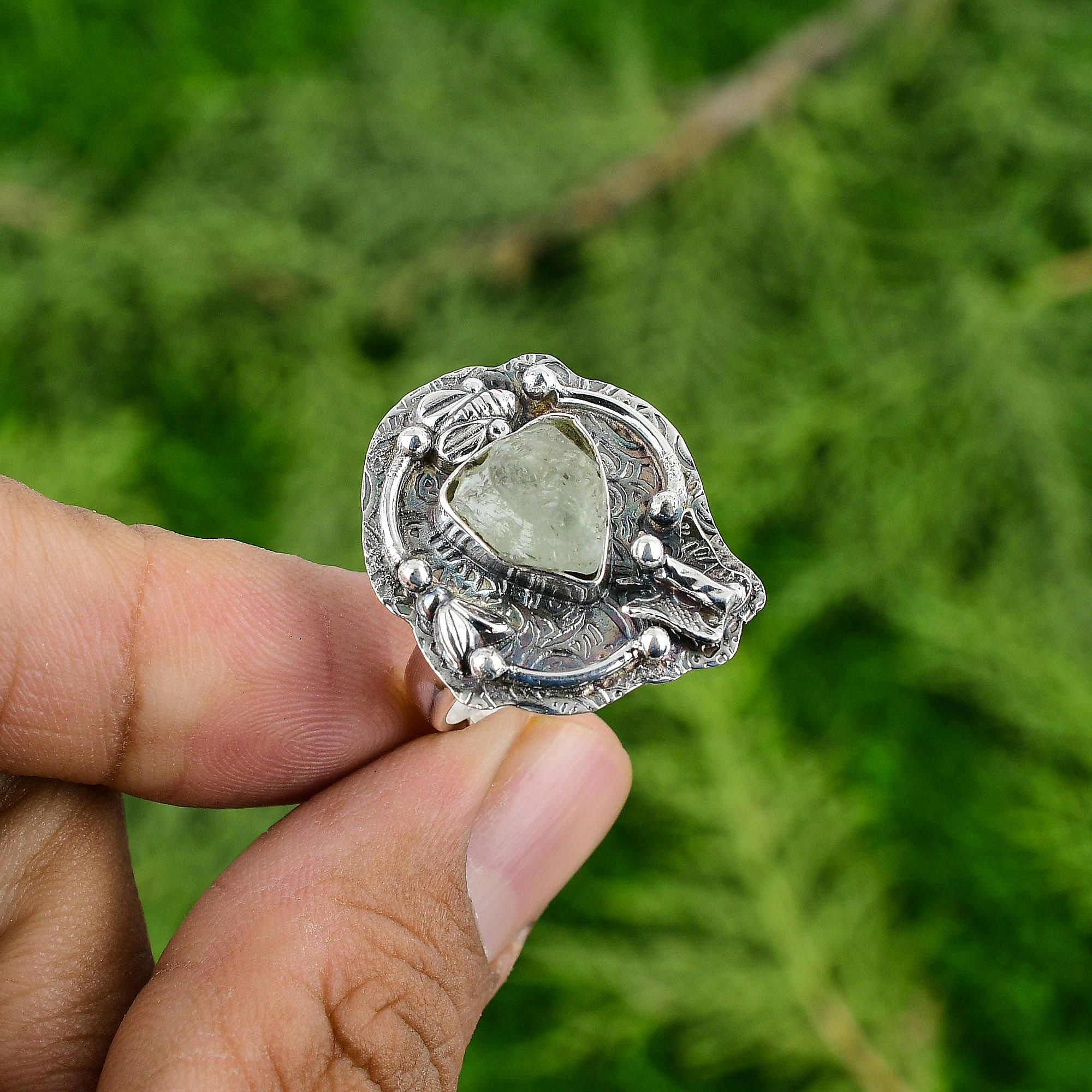 

Натуральный пренит необработанный драгоценный камень многокаменный регулируемое кольцо серебро 925 пробы для женщин Adjustable