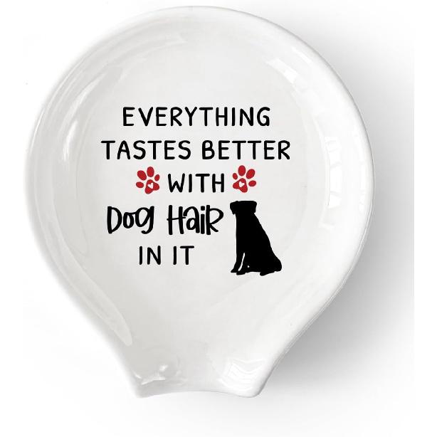 WHING Смешная Белая Керамическая Подставка под Ложку для Кофе и Чая, Всё Вкуснее с Шерстью Собаки - Декор Кофейной Станции Аксессуары Держатель для Кофе Подарок