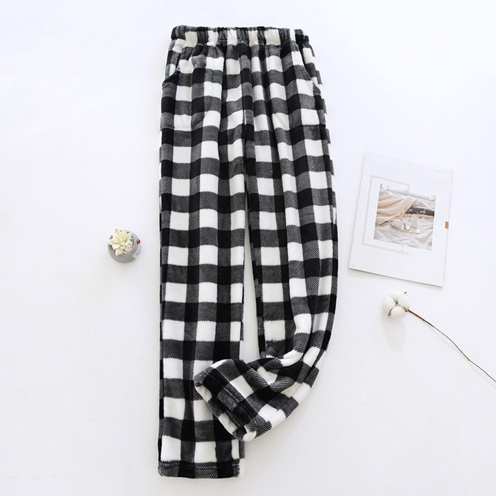 

Женские пижамные штаны, плюшевые пижамные штаны с мягкой эластичной талией, клетчатые штаны с 2 карманами M чёрный