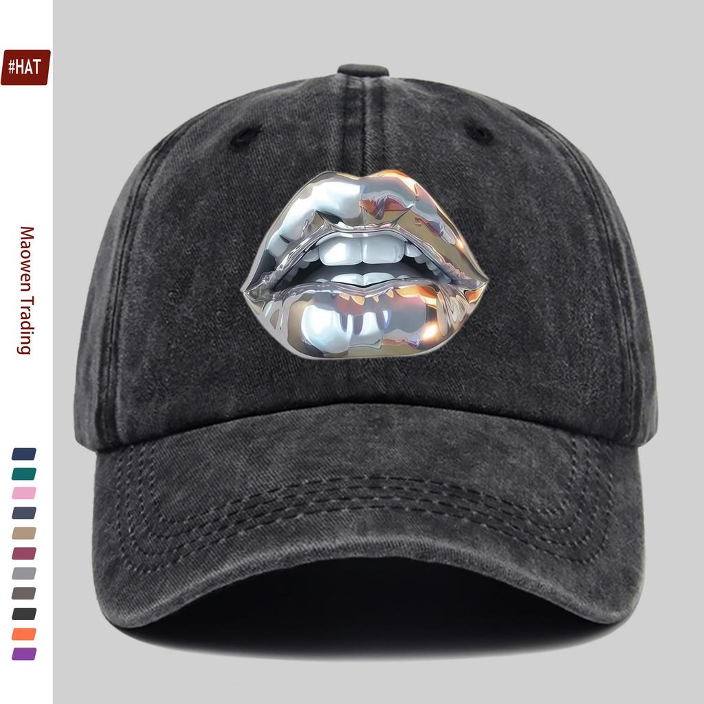 pc Silvery Sexy Lips Print Baseball Cap Suitable Sun Hat for SpringSummer Travel Comfortable and Lightweight Adjustable Sna
