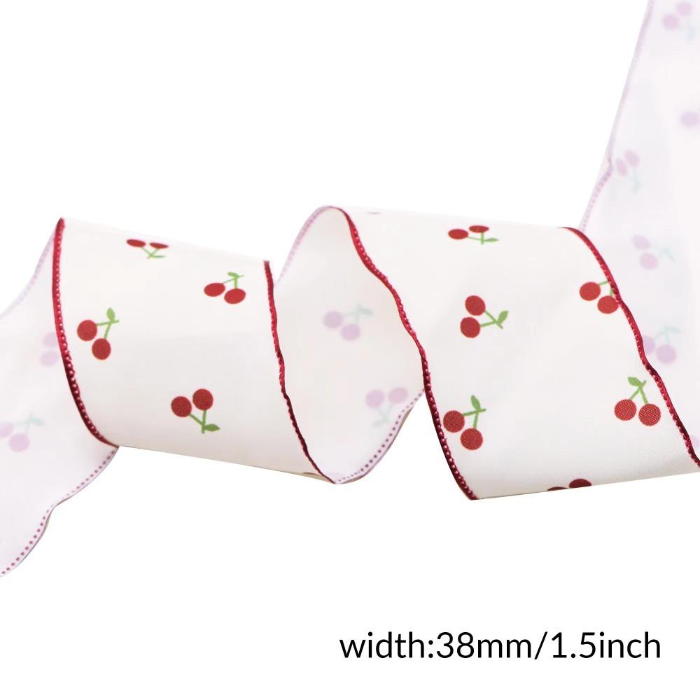 5 Yards 5 Yards Long Cherry Print Ribbon Linen Ribbon Wedding Bouquet Decoration