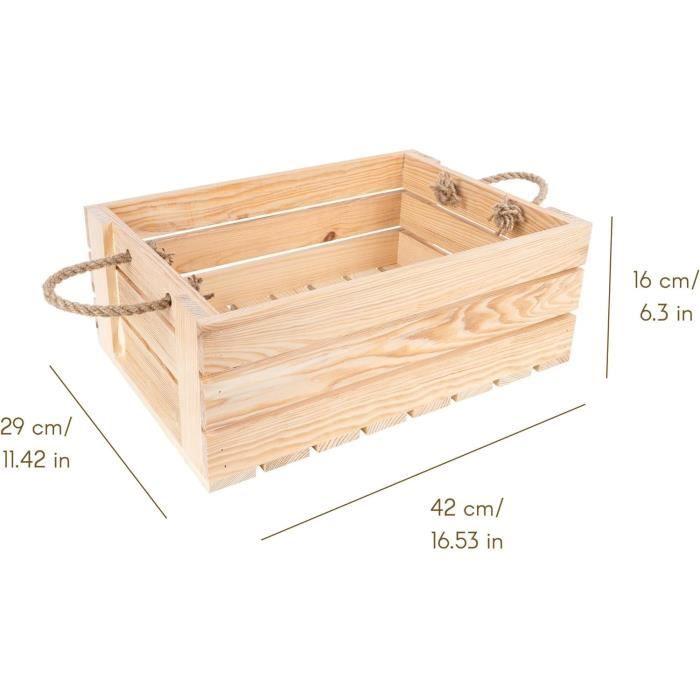 Boîte de rangement - CREATIVE DECO - Caisse en Bois Noël Naturel - 42 x 29 x 16 cm - Poignées en Corde de Jute