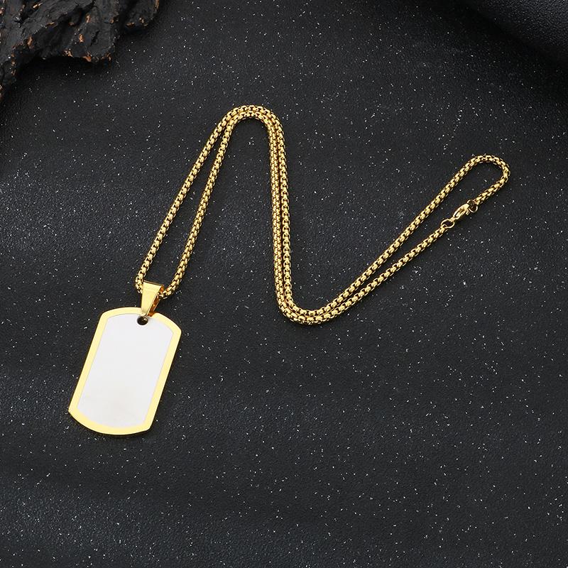 Creative Dazzle Color Square Tag Necklace for Men Hip Hop Polished ID Accessory Stainless Steel Trend Jewelry 60cm Length
