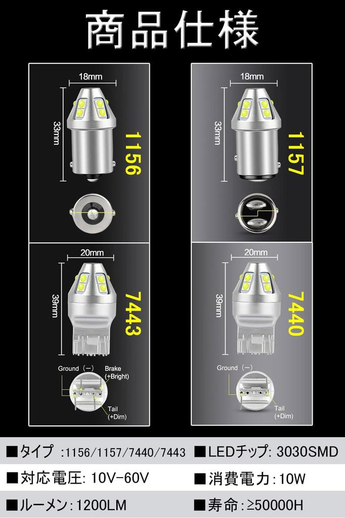 S25 LED Single Explosive Light White S25 LED Back Lamp, Built-in Canceller, 1156 BA15S,