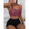 Costume da bagno europeo e americano da donna multicolore con stampa leopardata a vita alta ad angolo piatto con coulisse e stampa divisa Bikini Costume da bagno