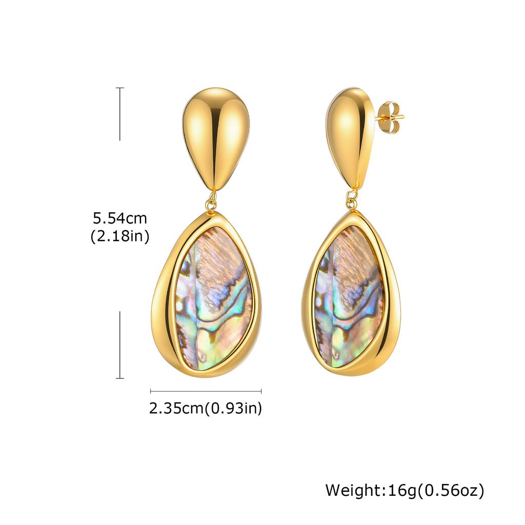 Natural Abalone Shell Teardrop Drop Earrings for Women, Gold Plated Stainless Steel Boho Beach Holiday Jewelry